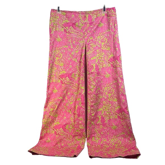 Lilly Pulitzer Pants - Lilly Pulitzer the seacret garden print green pink wide leg pant sz 4